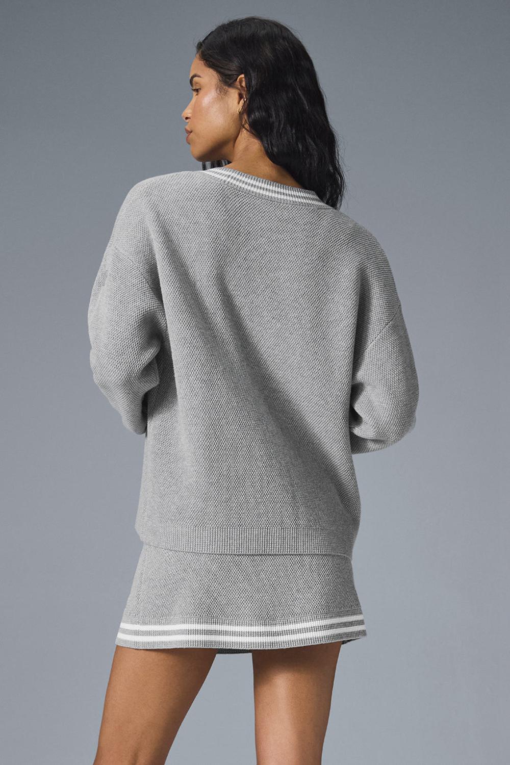 Cárdigan Alo Yoga Tennis Club Sweater Knit Mujer Gris Blancas | España  IKFN-89461