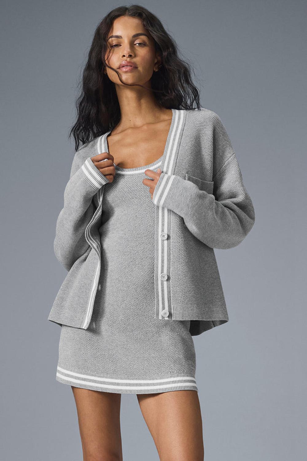 Cárdigan Alo Yoga Tennis Club Sweater Knit Mujer Gris Blancas | España  IKFN-89461