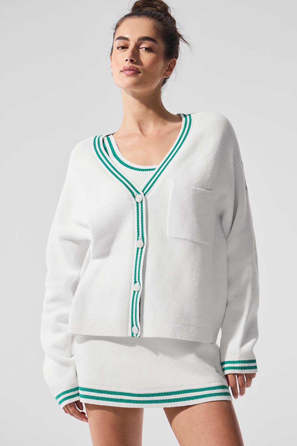 Cárdigan Alo Yoga Tennis Club Sweater Knit Mujer Blancas Verde | España  UYNM-57280