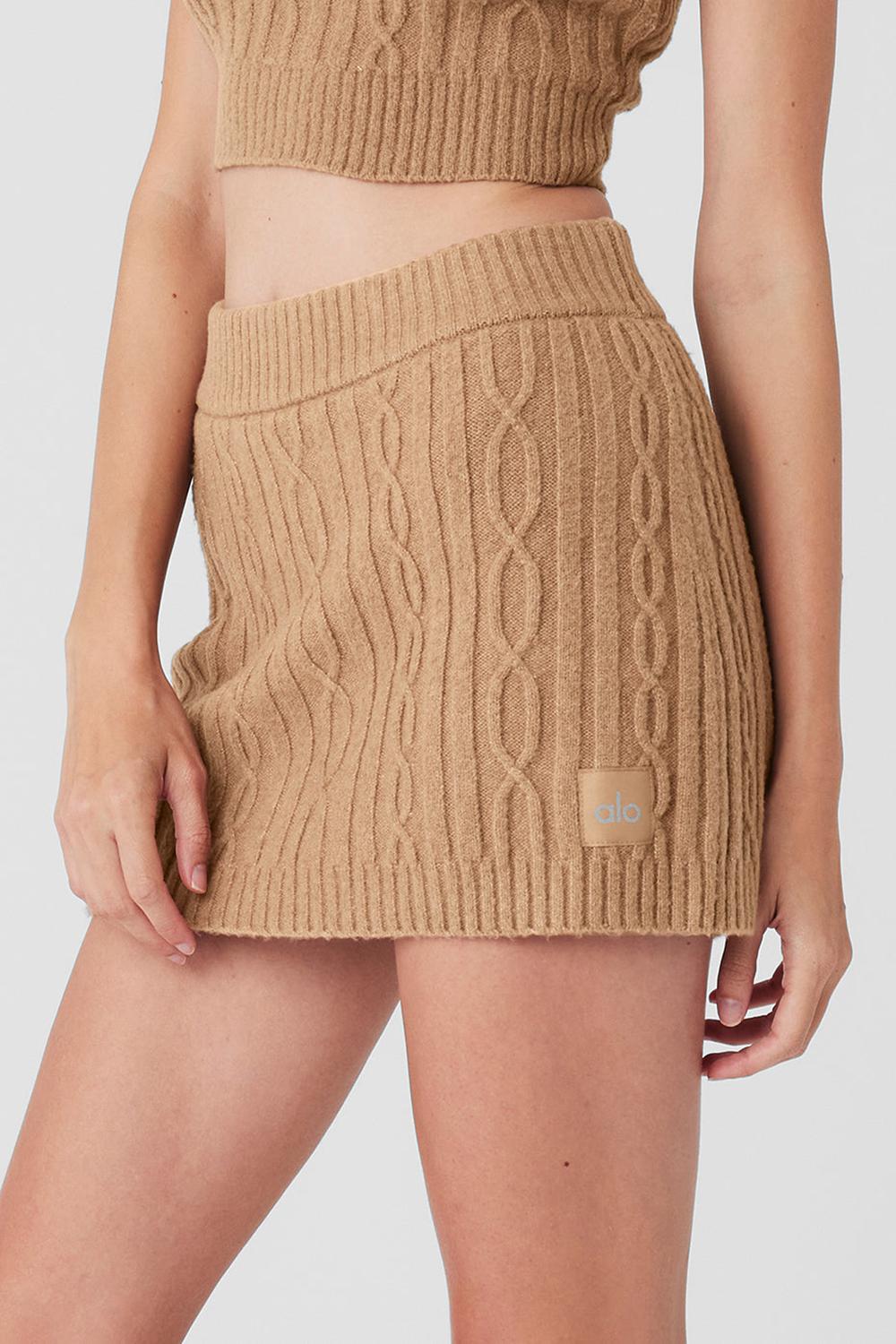 Falda Alo Yoga Cable Knit Winter Bliss Mini Mujer Toasted Almond | España  KBNS-85692