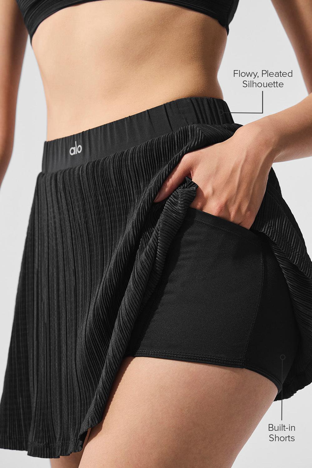 Falda Alo Yoga Micro Plisse Tennis Mujer Negras | España  BSJE-46019