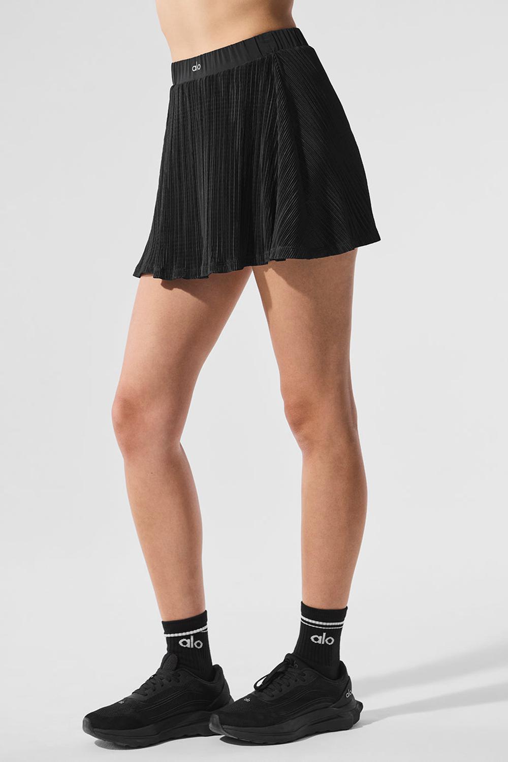Falda Alo Yoga Micro Plisse Tennis Mujer Negras | España  BSJE-46019