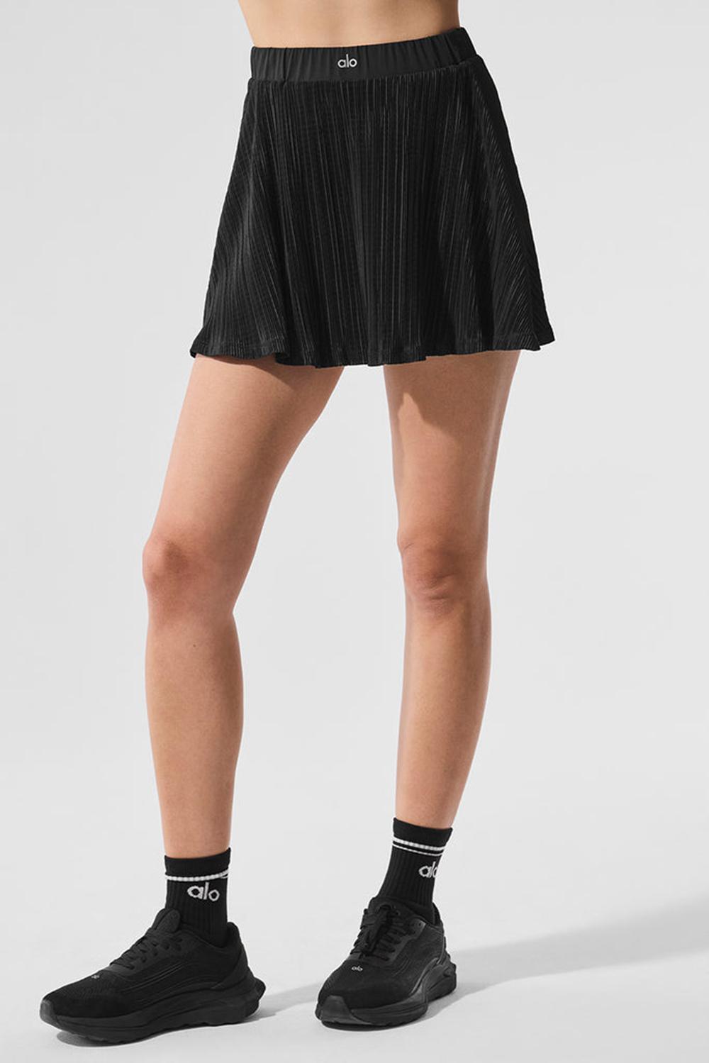 Falda Alo Yoga Micro Plisse Tennis Mujer Negras | España  BSJE-46019