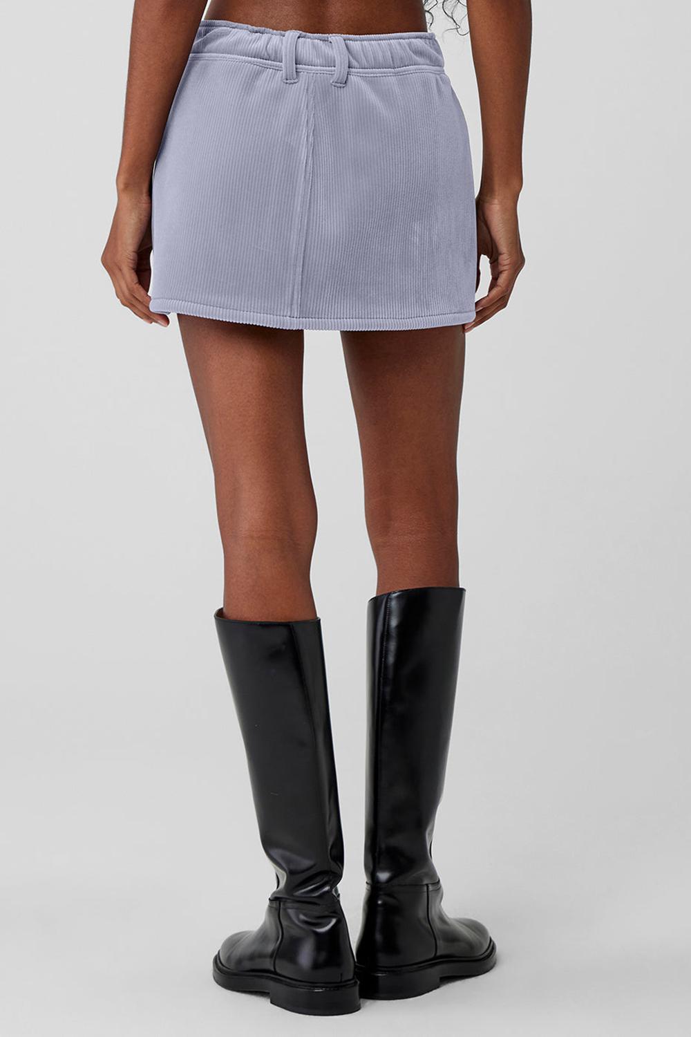 Falda Alo Yoga Ribbed Velour Baller Mini Mujer Fog | España  FPJH-49675