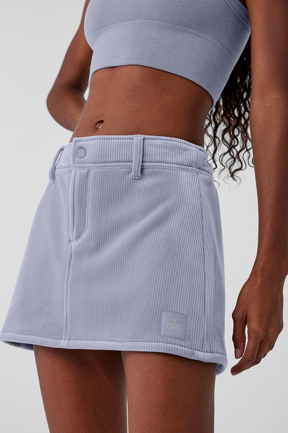 Falda Alo Yoga Ribbed Velour Baller Mini Mujer Fog | España  FPJH-49675
