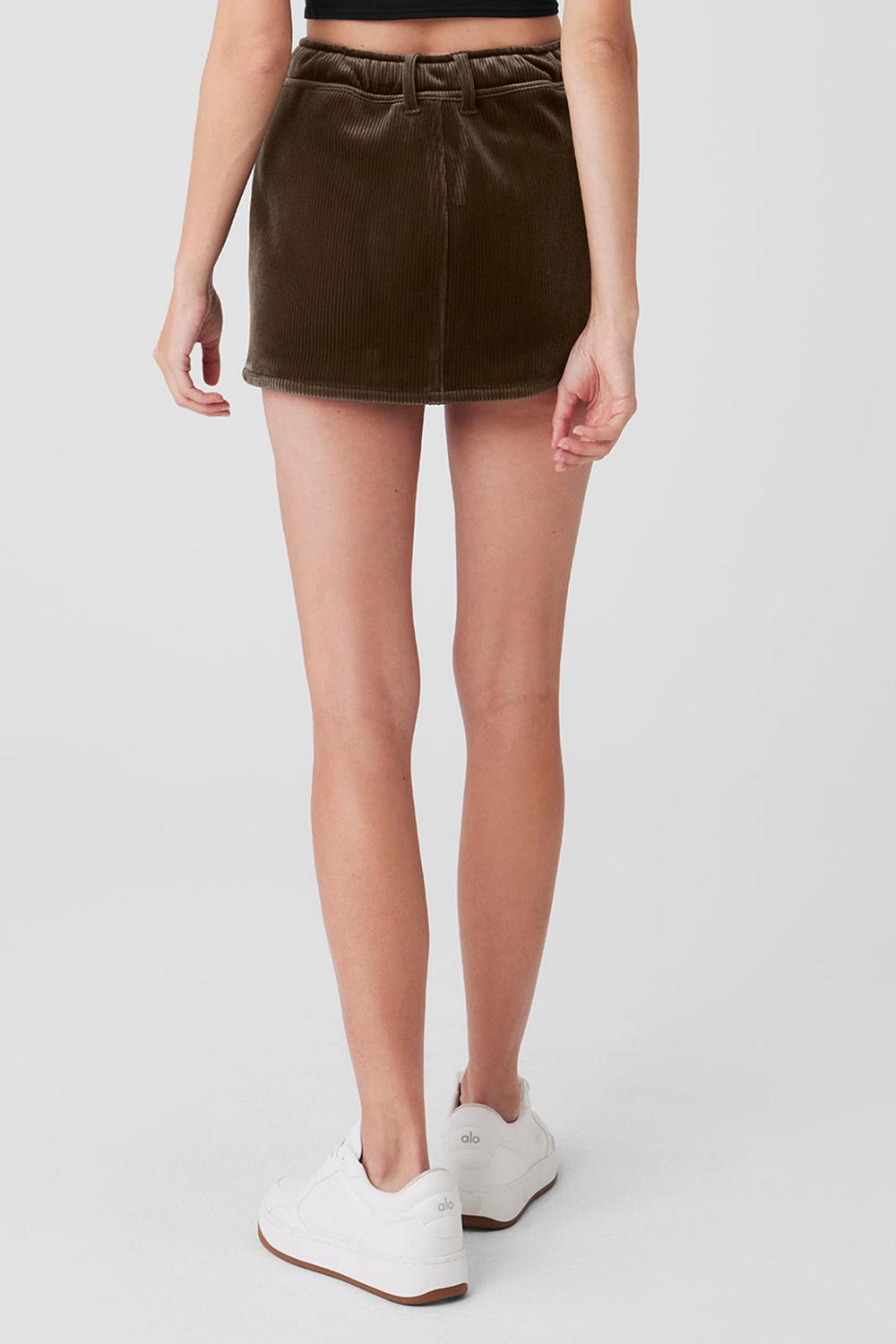 Falda Alo Yoga Ribbed Velour Baller Mini Mujer Macchiato | España  BJTZ-69782