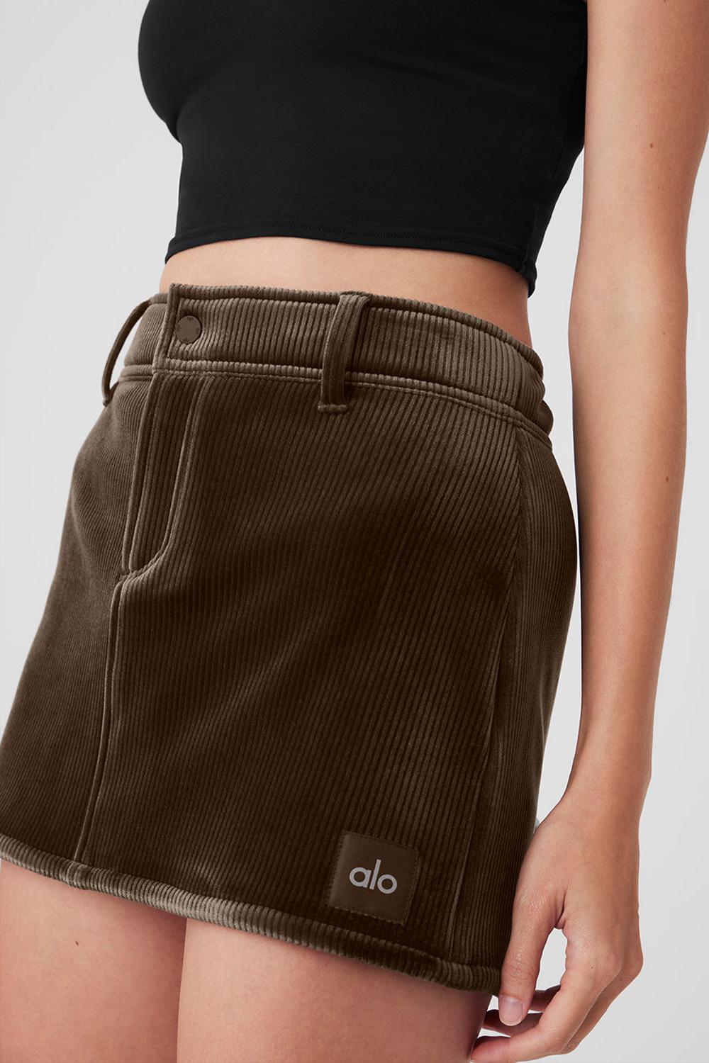 Falda Alo Yoga Ribbed Velour Baller Mini Mujer Macchiato | España  BJTZ-69782