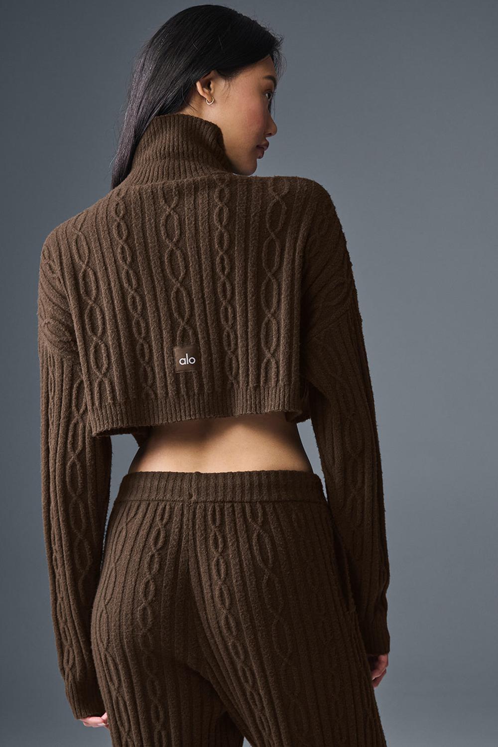 Manga Larga Alo Yoga Cable Knit Cropped Winter Bliss Turtleneck Mujer Espresso | España  GAOK-43816