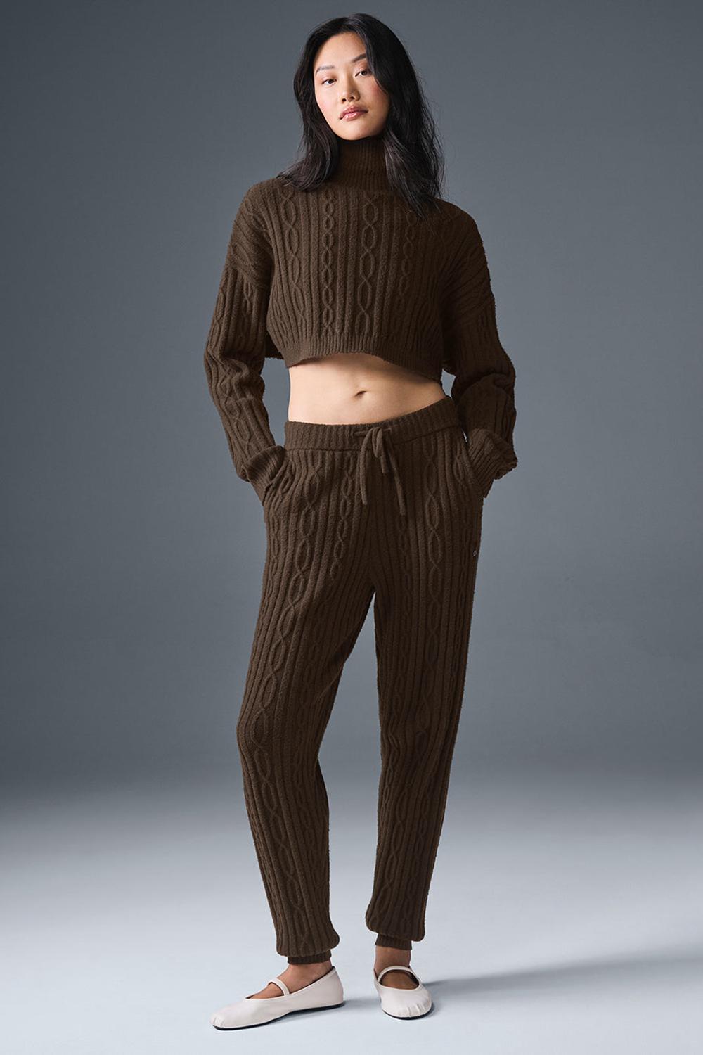 Manga Larga Alo Yoga Cable Knit Cropped Winter Bliss Turtleneck Mujer Espresso | España  GAOK-43816