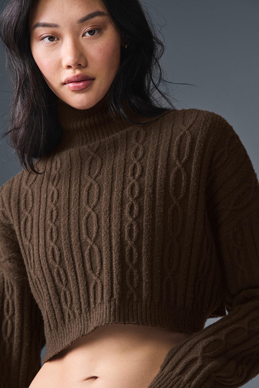Manga Larga Alo Yoga Cable Knit Cropped Winter Bliss Turtleneck Mujer Espresso | España  GAOK-43816