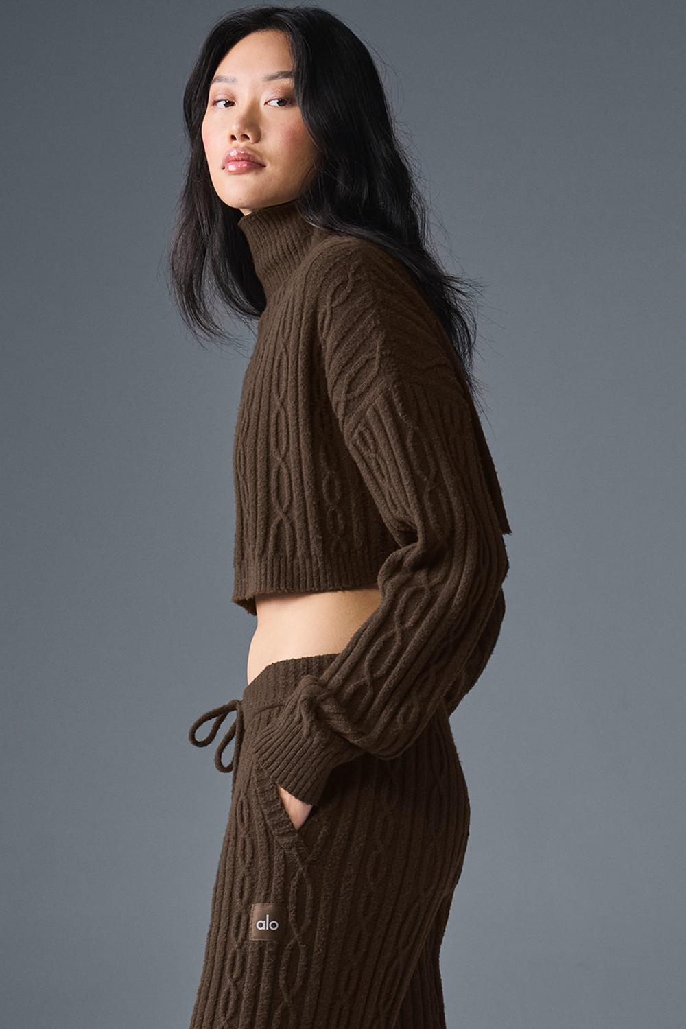 Manga Larga Alo Yoga Cable Knit Cropped Winter Bliss Turtleneck Mujer Espresso | España  GAOK-43816