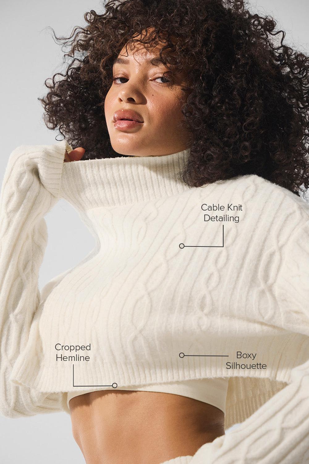 Manga Larga Alo Yoga Cable Knit Cropped Winter Bliss Turtleneck Mujer Ivory | España  SYKD-69580