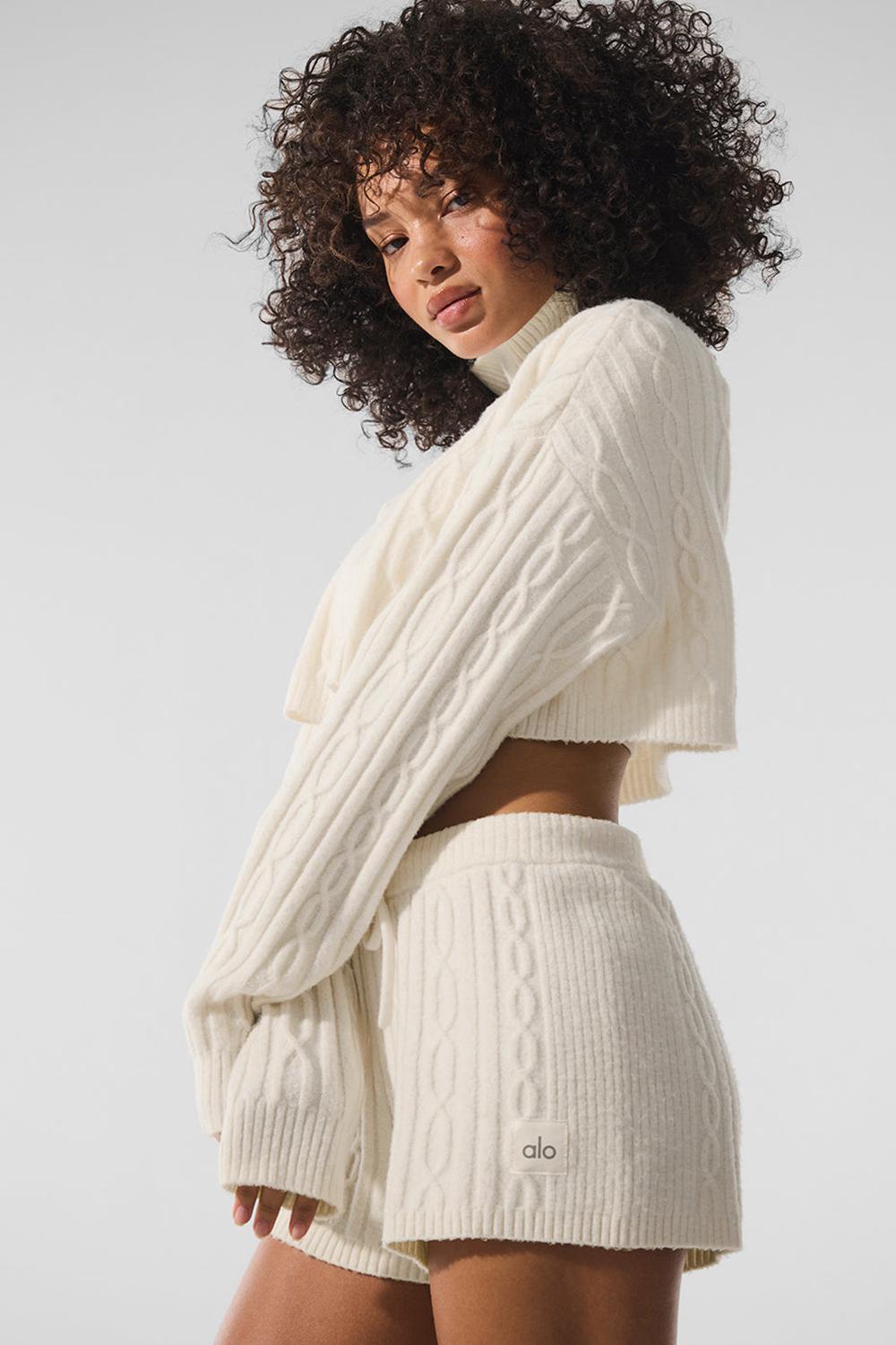 Manga Larga Alo Yoga Cable Knit Cropped Winter Bliss Turtleneck Mujer Ivory | España  SYKD-69580