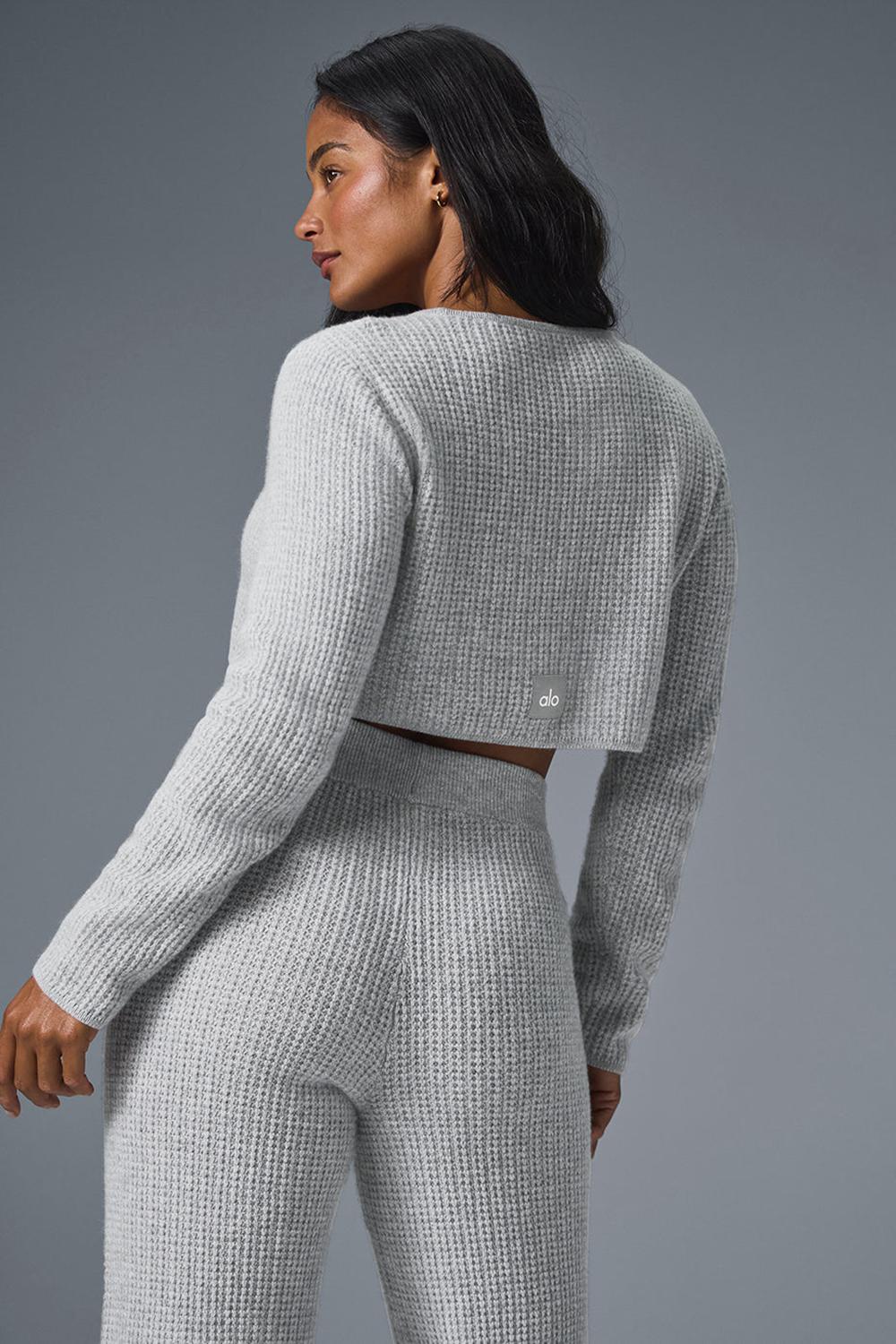 Manga Larga Alo Yoga Cashmere Plush Waffle Cropped Mujer Gris | España  BSLA-20475