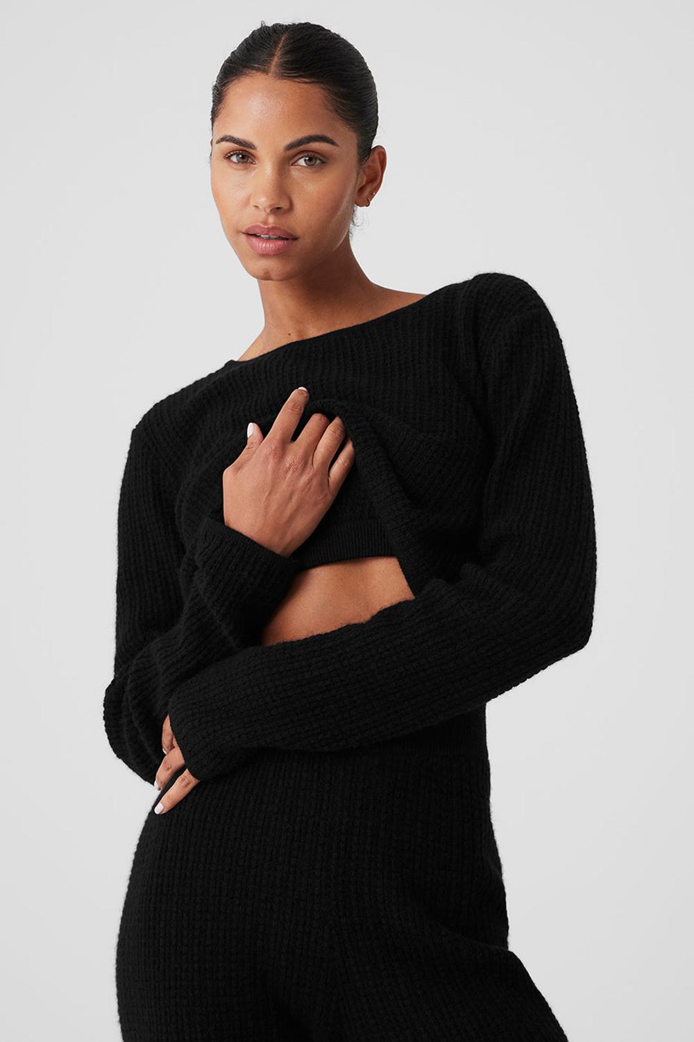 Manga Larga Alo Yoga Cashmere Plush Waffle Cropped Mujer Negras | España  CYPW-42317