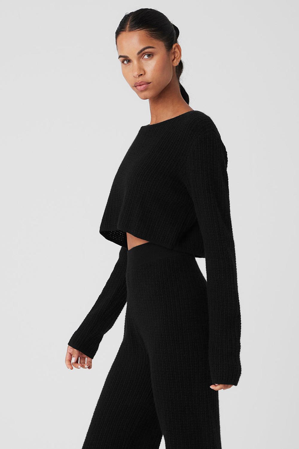 Manga Larga Alo Yoga Cashmere Plush Waffle Cropped Mujer Negras | España  CYPW-42317