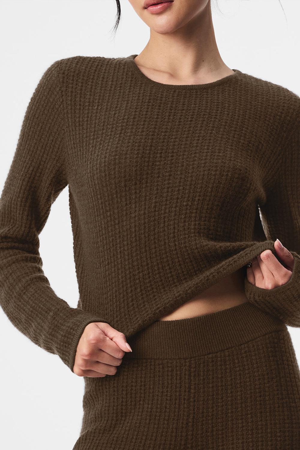 Manga Larga Alo Yoga Cashmere Plush Waffle Cropped Mujer Espresso | España  QAMT-57248