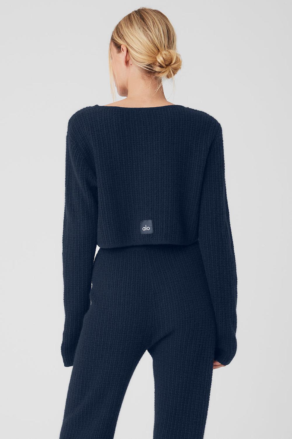 Manga Larga Alo Yoga Cashmere Plush Waffle Cropped Mujer Azul Marino | España  QOXM-69380