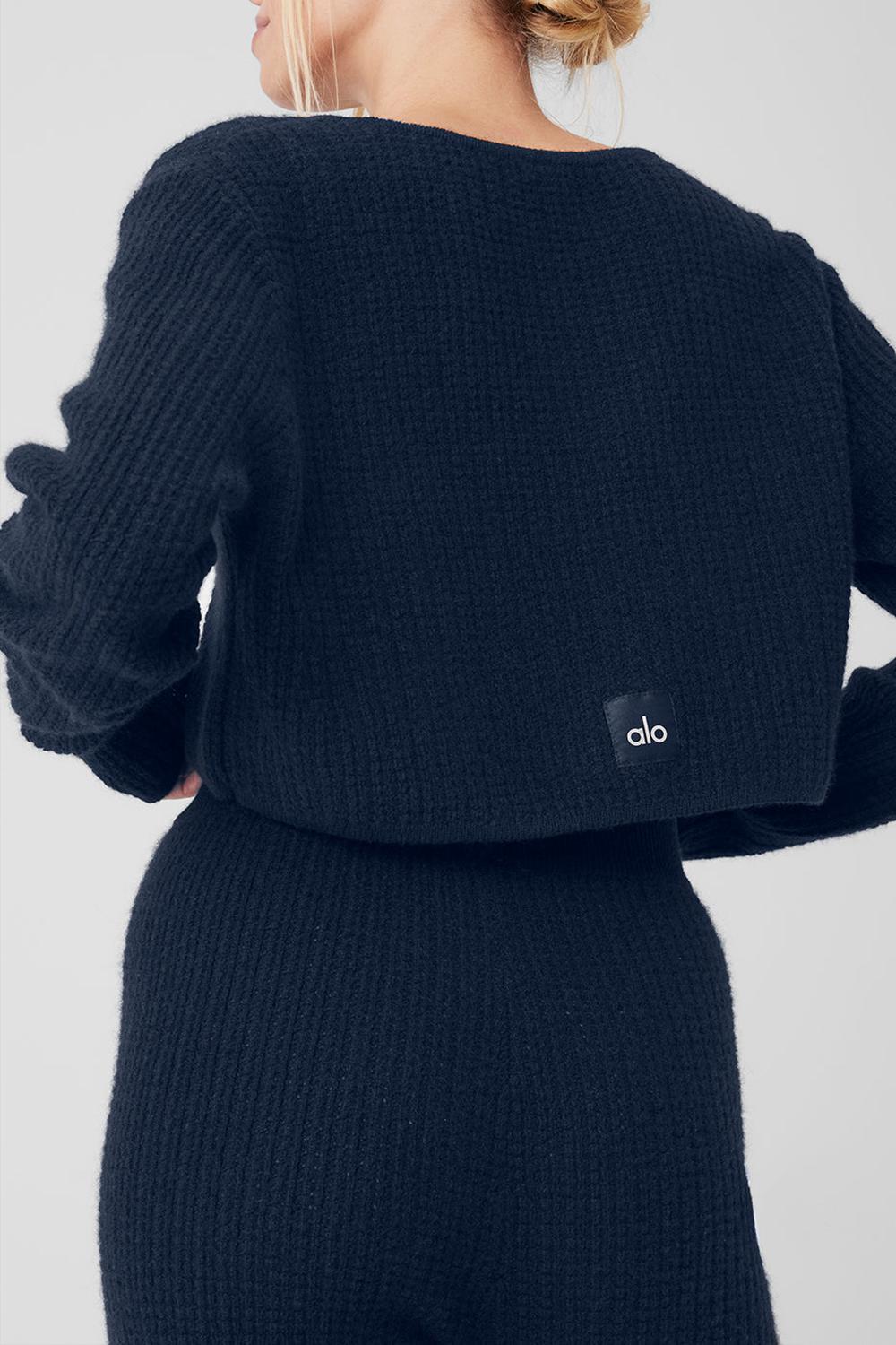 Manga Larga Alo Yoga Cashmere Plush Waffle Cropped Mujer Azul Marino | España  QOXM-69380