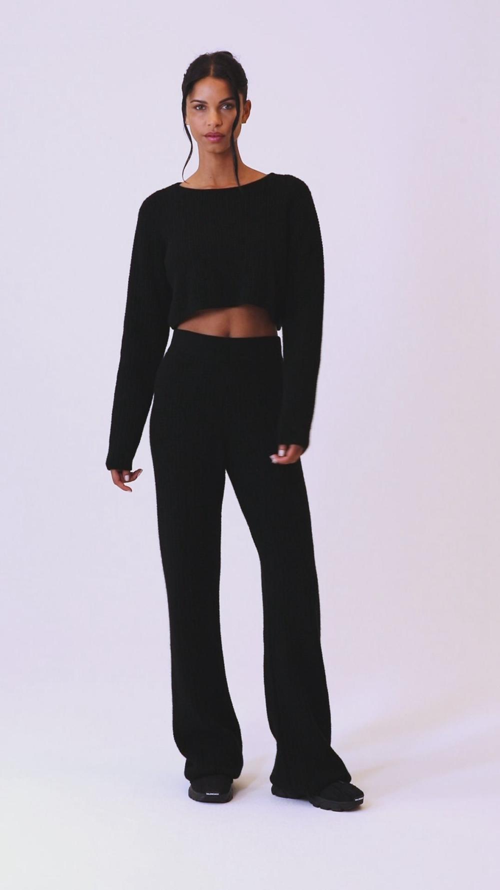 Manga Larga Alo Yoga Cashmere Plush Waffle Cropped Mujer Azul Marino | España  QOXM-69380