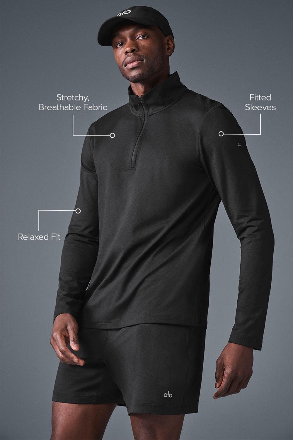Manga Larga Alo Yoga Conquer 1/4 Zip Reform Hombre Negras | España  AVNG-41753
