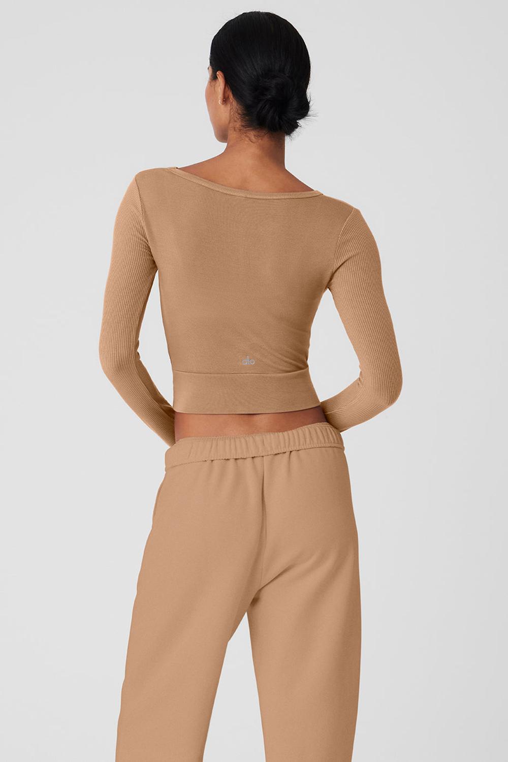 Manga Larga Alo Yoga Cover Top Mujer Toasted Almond | España  PNUJ-50371