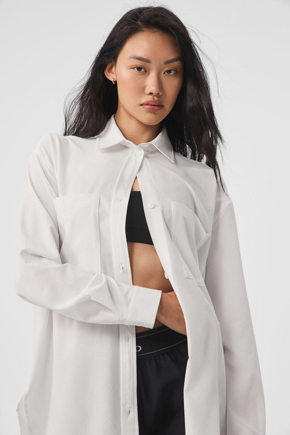 Manga Larga Alo Yoga Dreamscape Button Down Mujer Blancas | España  UROS-76802