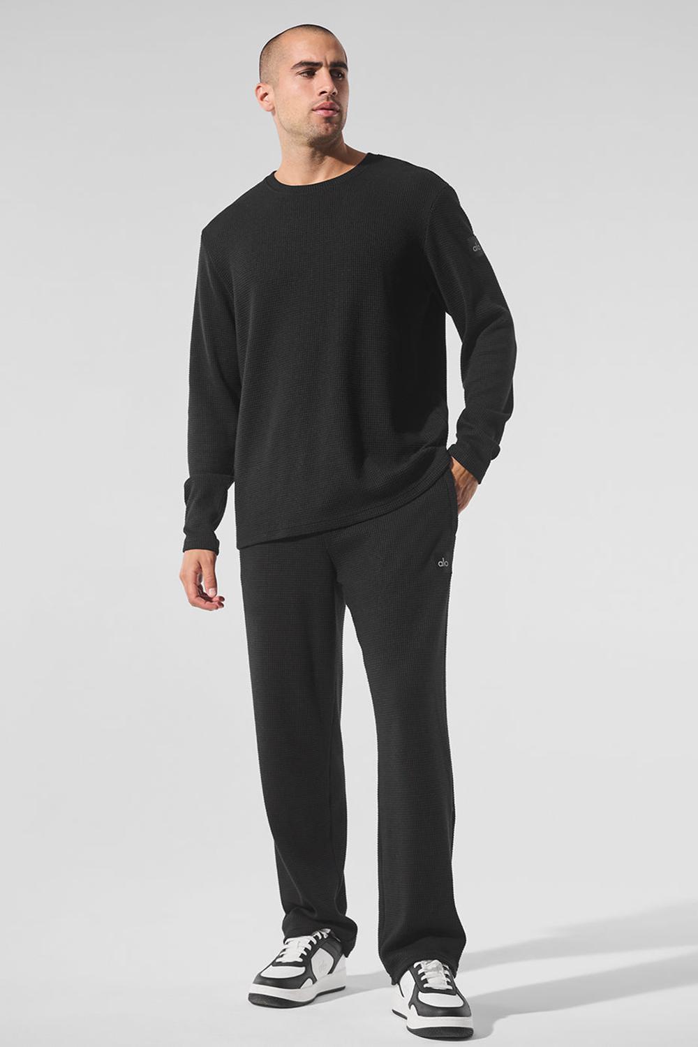 Manga Larga Alo Yoga Elevate Waffle Crew Hombre Negras | España  CKRP-08143