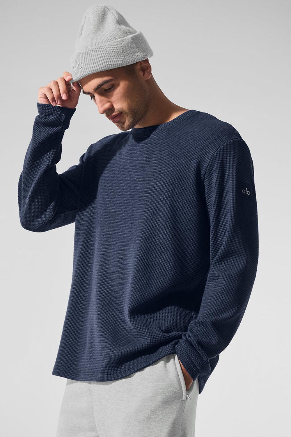 Manga Larga Alo Yoga Elevate Waffle Crew Hombre Azul Marino | España  AJEO-74682
