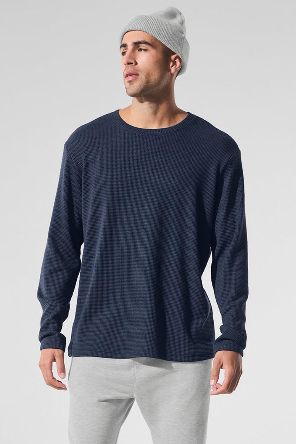 Manga Larga Alo Yoga Elevate Waffle Crew Hombre Azul Marino | España  AJEO-74682