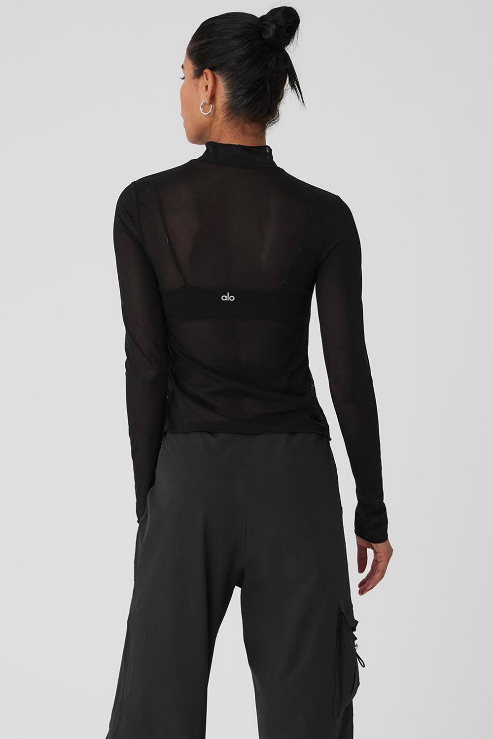 Manga Larga Alo Yoga Mesh Sheer Illusion Mock Neck Mujer Negras | España  VQZU-07385