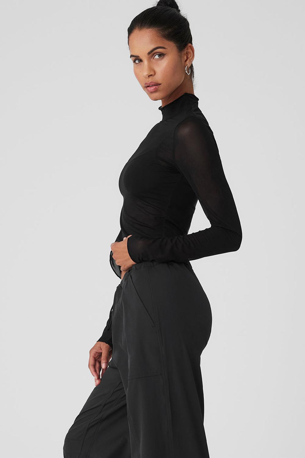 Manga Larga Alo Yoga Mesh Sheer Illusion Mock Neck Mujer Negras | España  VQZU-07385