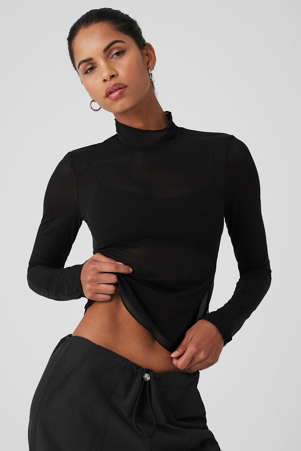 Manga Larga Alo Yoga Mesh Sheer Illusion Mock Neck Mujer Negras | España  VQZU-07385