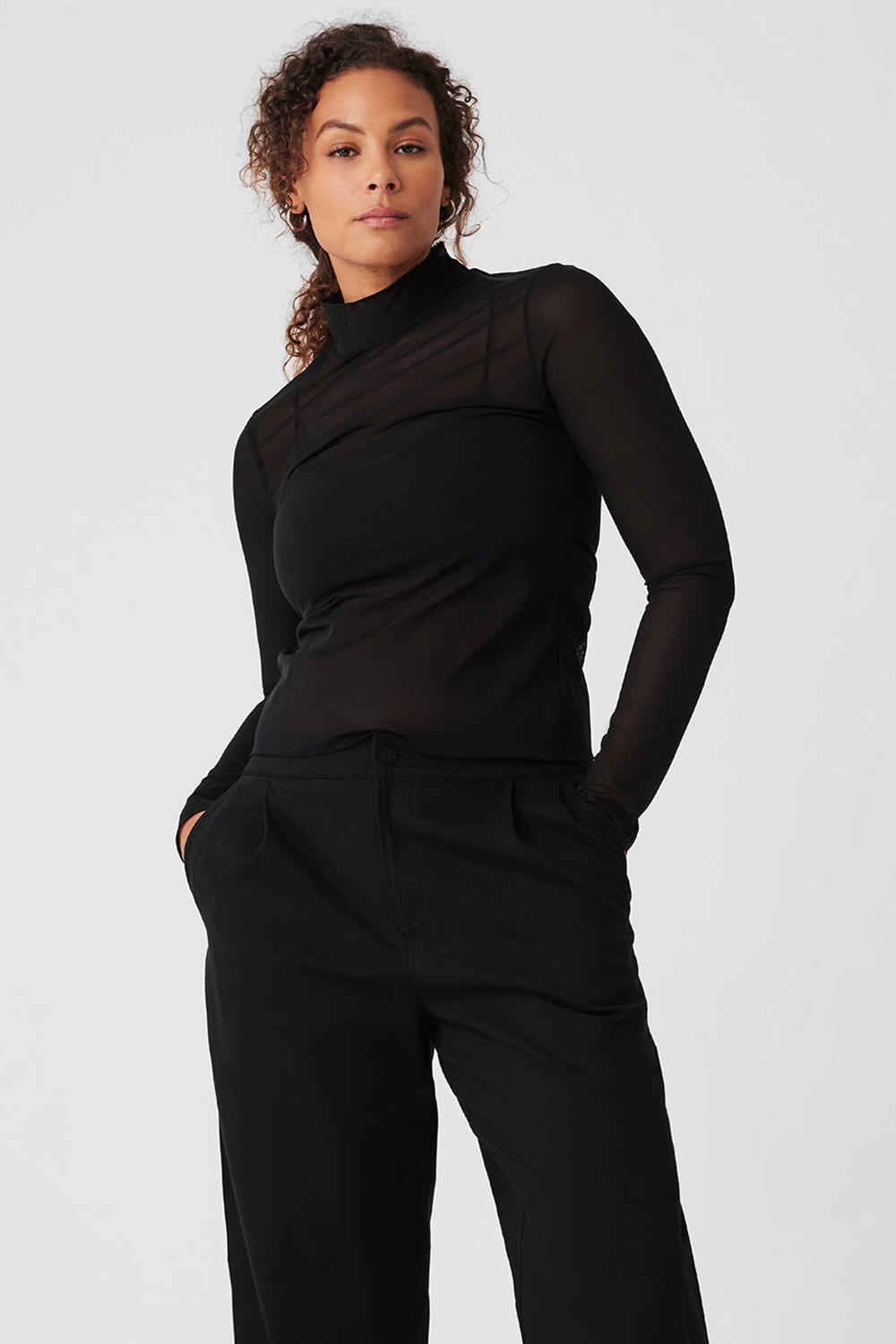 Manga Larga Alo Yoga Mesh Sheer Illusion Mock Neck Mujer Negras | España  VQZU-07385