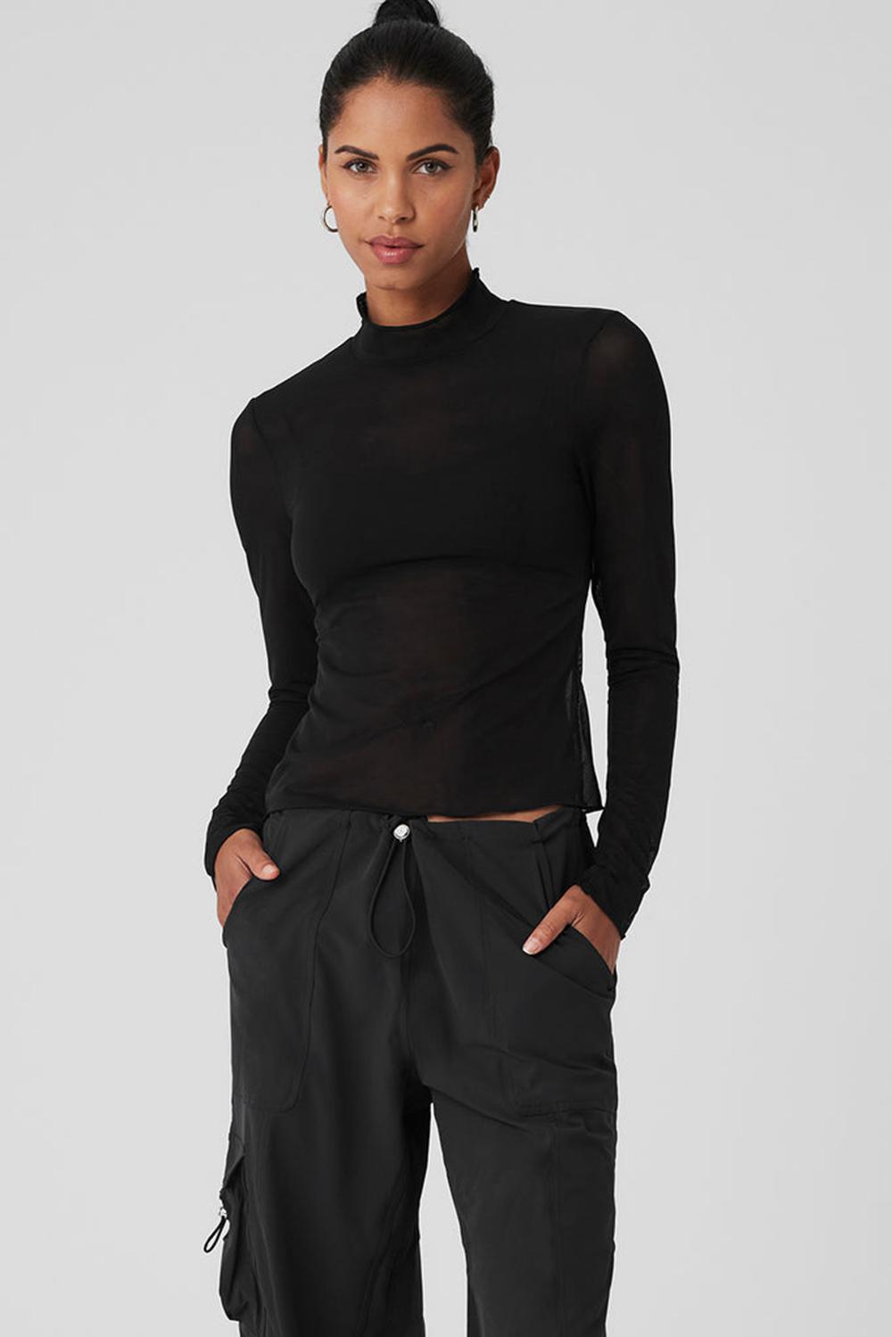 Manga Larga Alo Yoga Mesh Sheer Illusion Mock Neck Mujer Negras | España  VQZU-07385