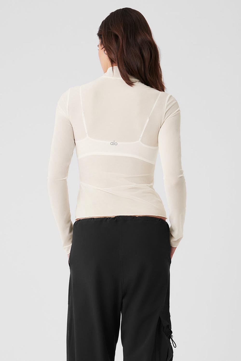 Manga Larga Alo Yoga Mesh Sheer Illusion Mock Neck Mujer Ivory | España  FMNH-07359