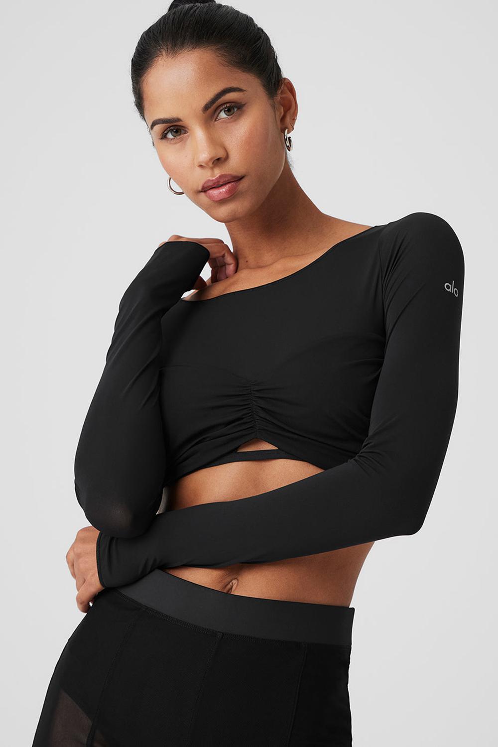 Manga Larga Alo Yoga Mesh Sheer Illusion Cropped Mujer Negras | España  VWFG-68720