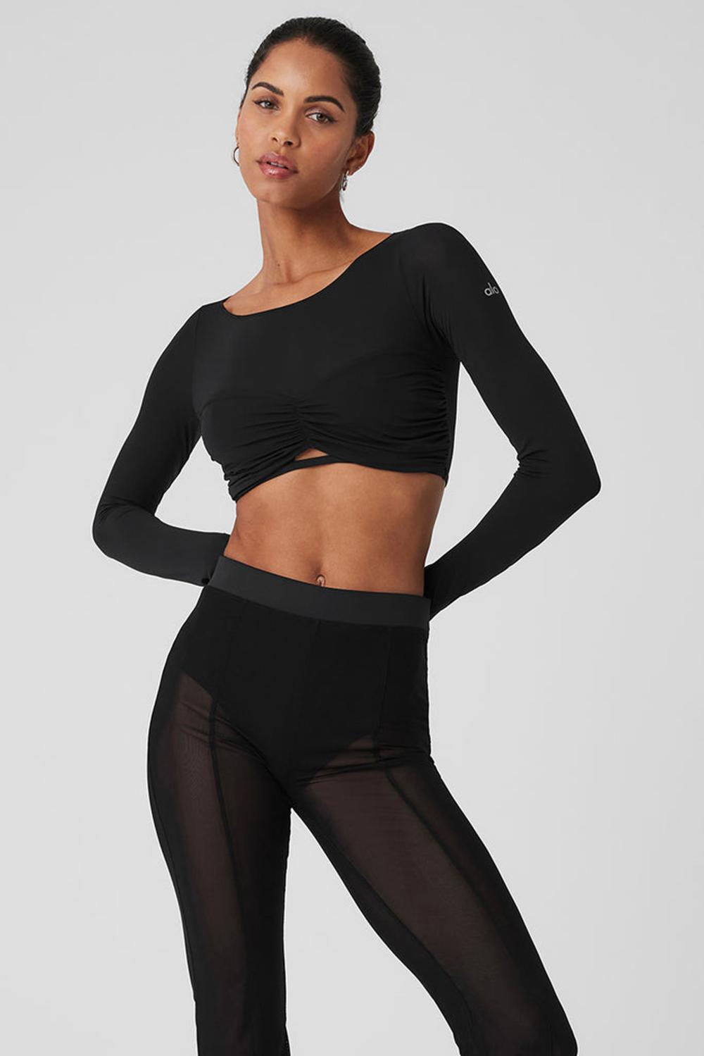 Manga Larga Alo Yoga Mesh Sheer Illusion Cropped Mujer Negras | España  VWFG-68720