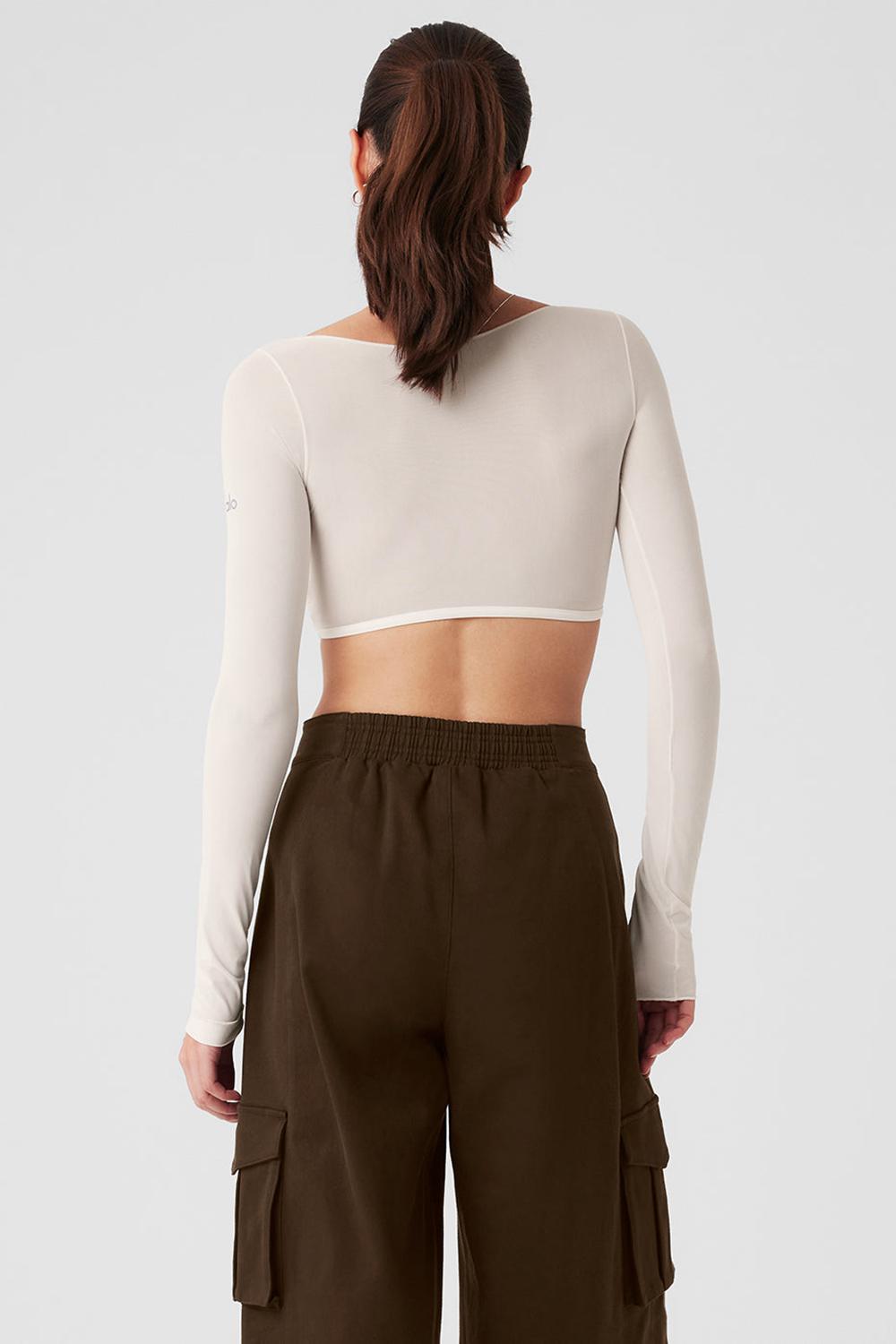 Manga Larga Alo Yoga Mesh Sheer Illusion Cropped Mujer Ivory | España  BUCF-92630