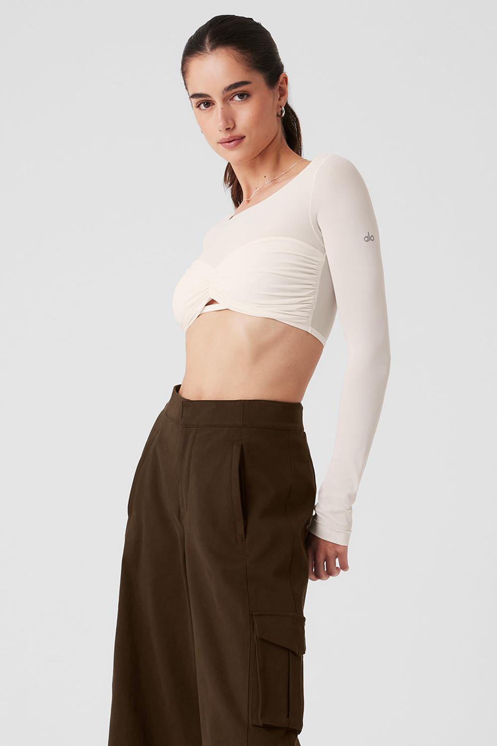 Manga Larga Alo Yoga Mesh Sheer Illusion Cropped Mujer Ivory | España  BUCF-92630