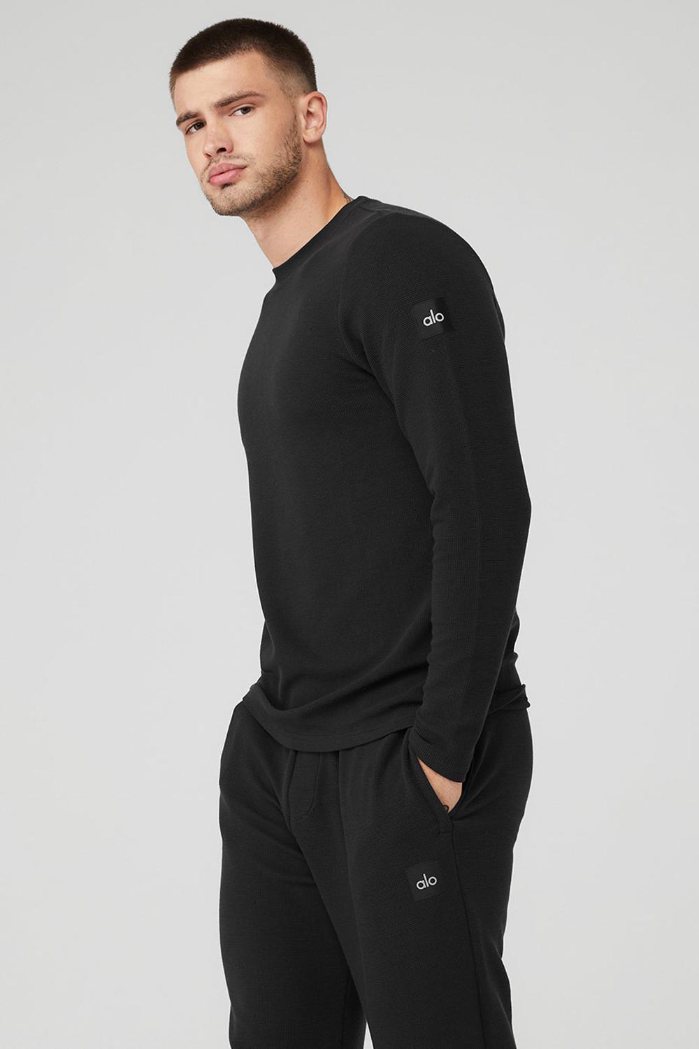 Manga Larga Alo Yoga Micro Waffle Fast Break Tee Hombre Negras | España  XQSJ-30658