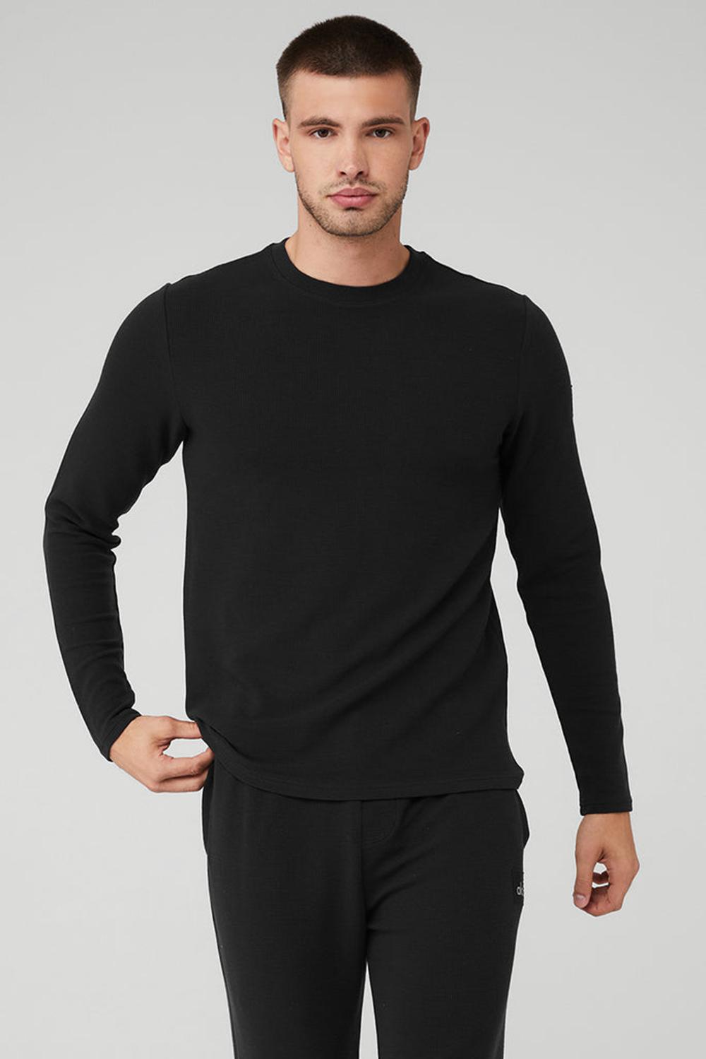 Manga Larga Alo Yoga Micro Waffle Fast Break Tee Hombre Negras | España  XQSJ-30658