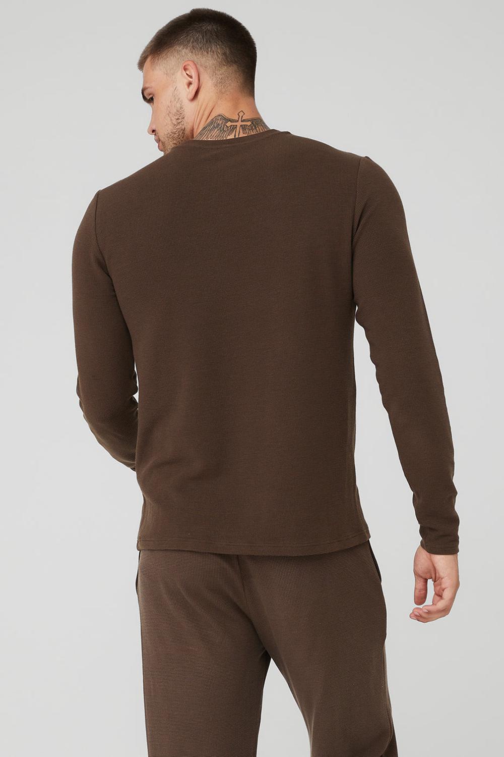 Manga Larga Alo Yoga Micro Waffle Fast Break Tee Hombre Espresso | España  UQHO-30291