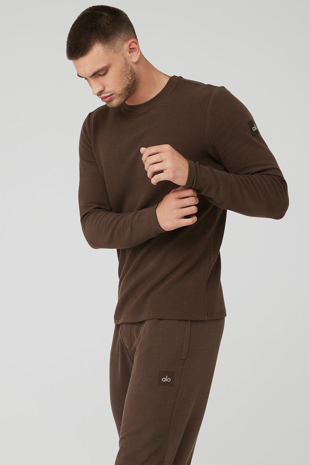 Manga Larga Alo Yoga Micro Waffle Fast Break Tee Hombre Espresso | España  UQHO-30291