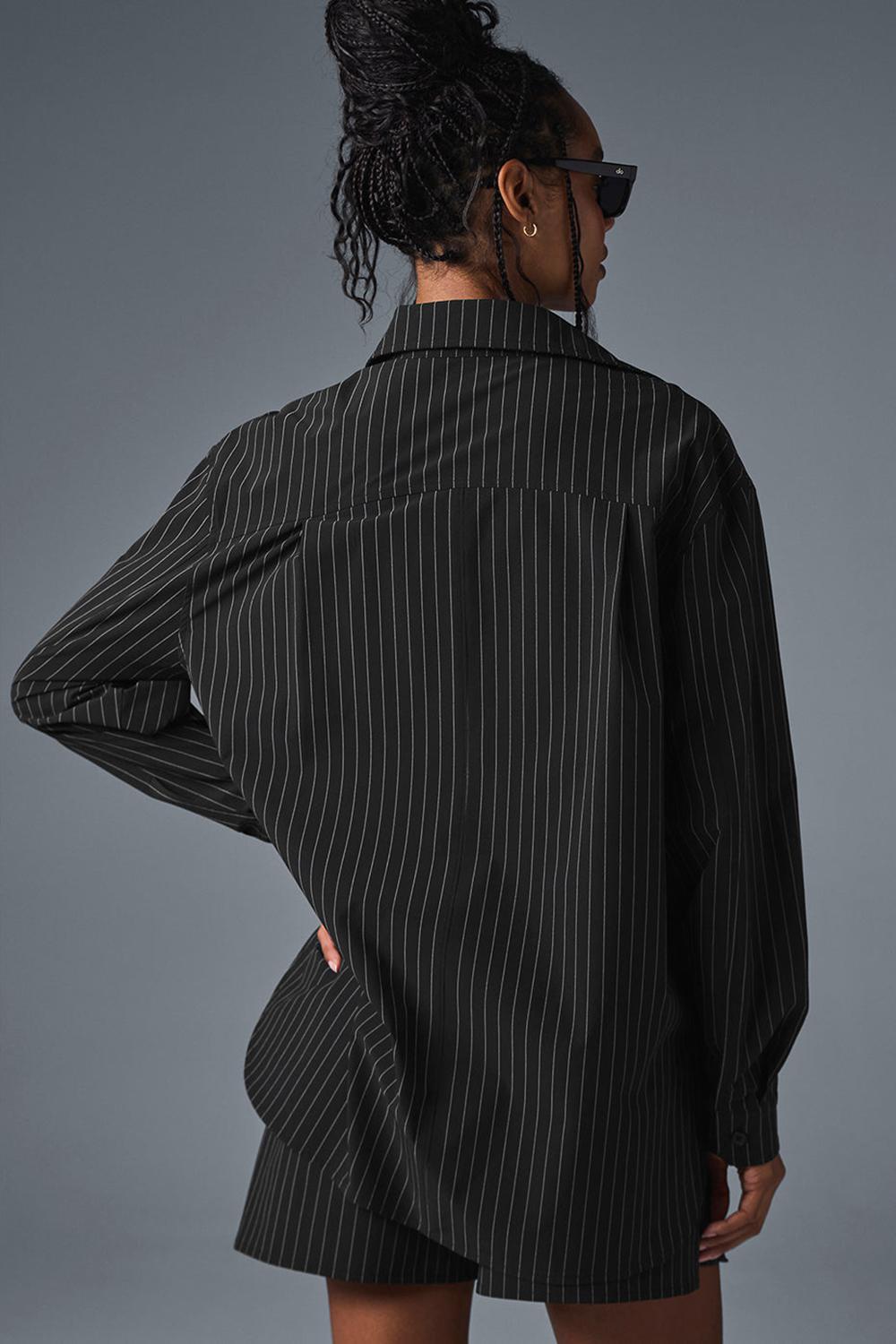 Manga Larga Alo Yoga Pinstripe Daylight Button Down Mujer Negras Titanium | España  RZTG-36891