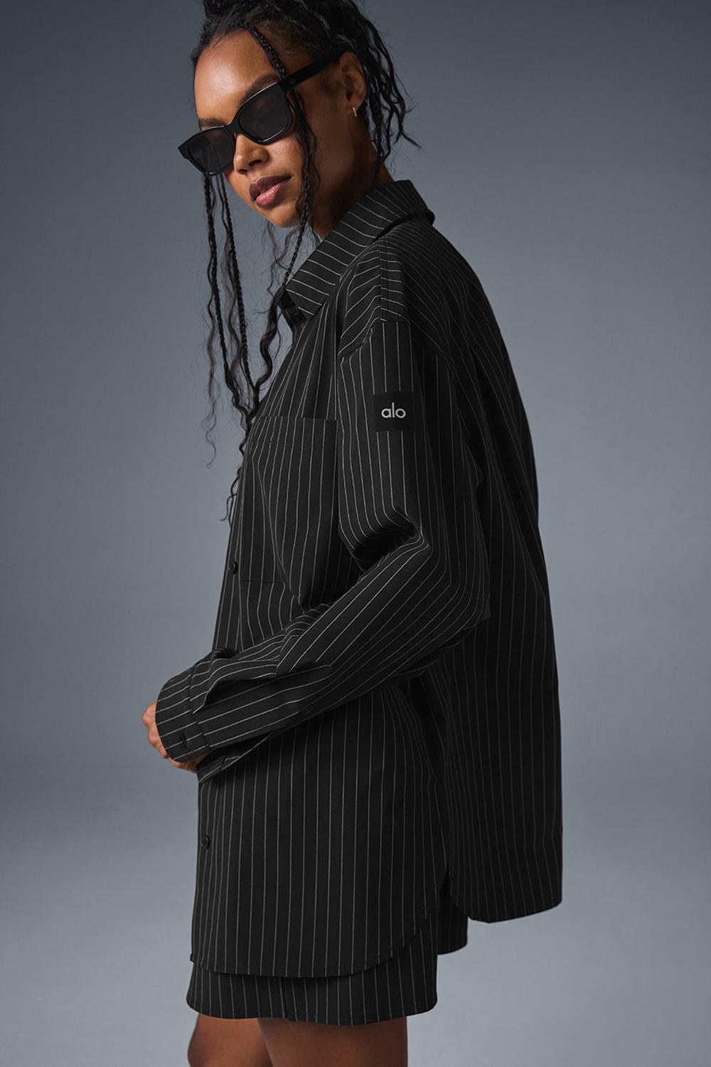 Manga Larga Alo Yoga Pinstripe Daylight Button Down Mujer Negras Titanium | España  RZTG-36891