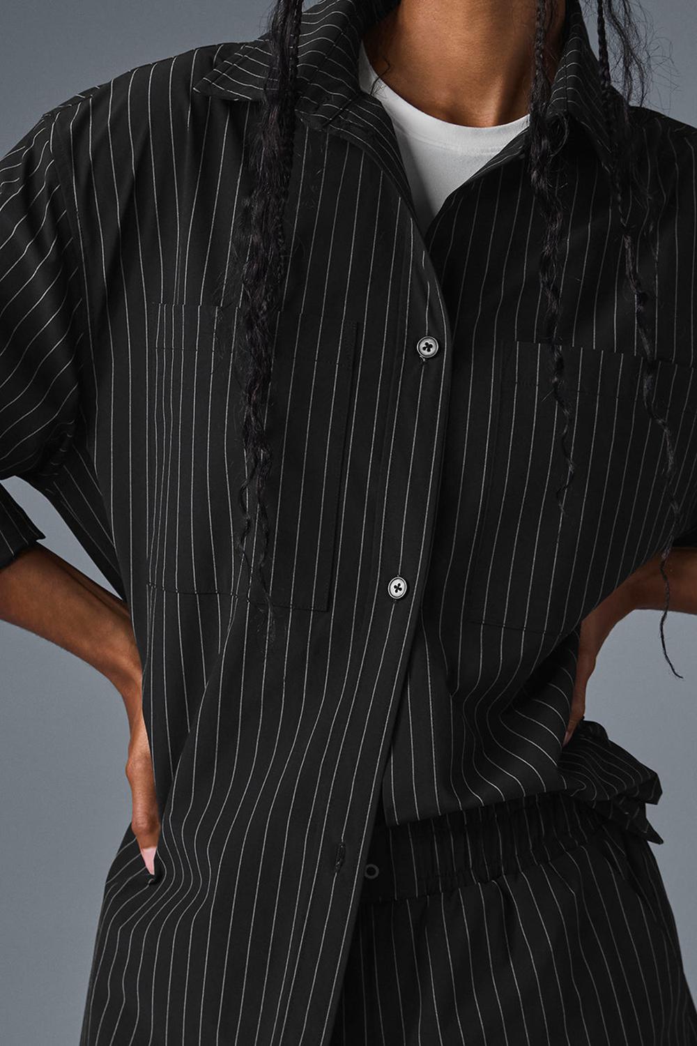 Manga Larga Alo Yoga Pinstripe Daylight Button Down Mujer Negras Titanium | España  RZTG-36891