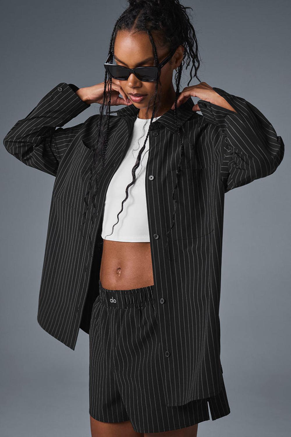 Manga Larga Alo Yoga Pinstripe Daylight Button Down Mujer Negras Titanium | España  RZTG-36891