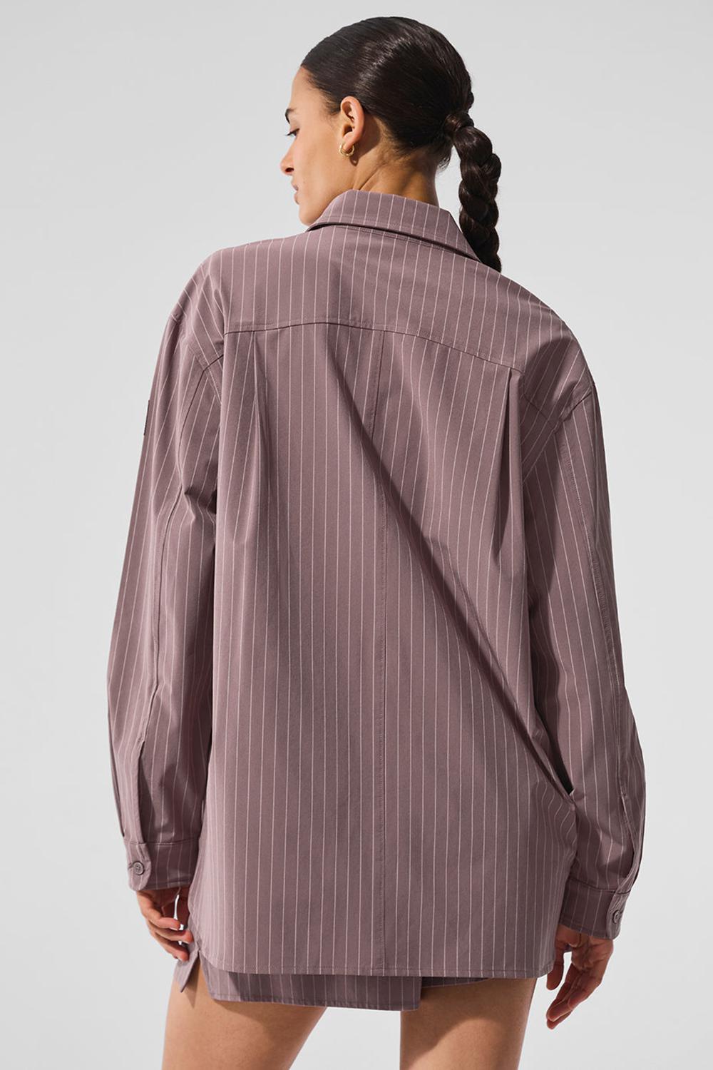 Manga Larga Alo Yoga Pinstripe Daylight Button Down Mujer Mushroom / Ivory | España  TRIZ-75864