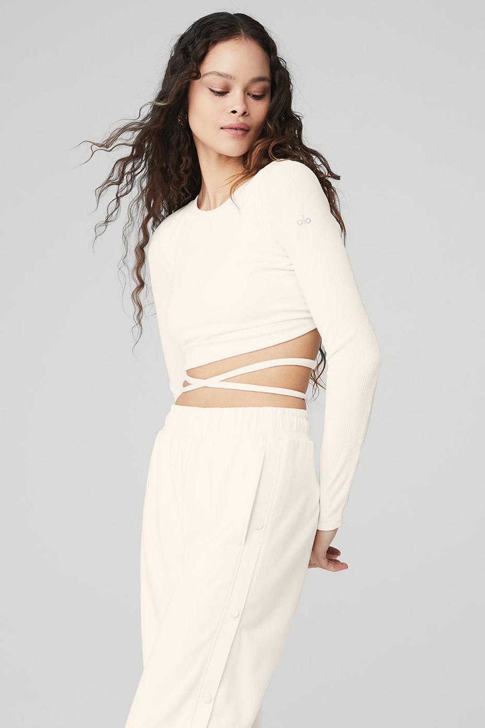 Manga Larga Alo Yoga Ribbed Manifest Mujer Ivory | España  FVYD-82075